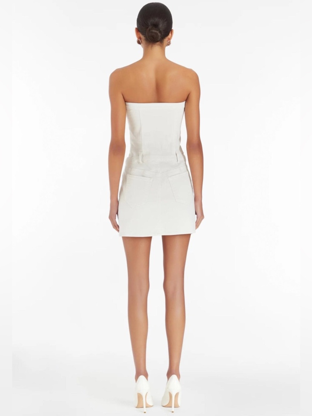 Amanda Uprichard Teyana White Strapless Button-Front Mini Denim Dress NWT $248 - Picture 4 of 6